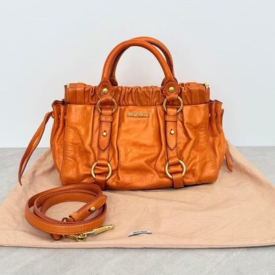 Miu Miu Vitello Lux Ribbon 2Way Leather Handbag Shoulder Bag