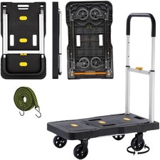 Heavy Duty Folding Dolly Cart with Wheels, 330Lb Push Cart Adjustable Handle