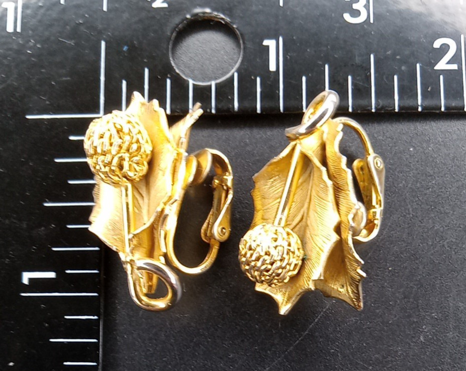 Leaf Berry Clip On Gold Toned Earrings