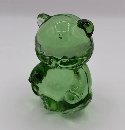 Fenton Art Glass Green Sitting Bear  2.75 Inches Tall.