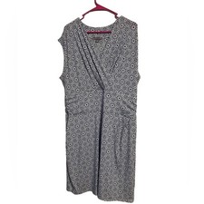 Jessica London Navy Blue and White Print Faux Wrap Sleeveless Dress Size 20W