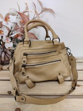 PHYNES PARIS HANDBAG CREAMY TAN BEIGE LEATHER TOP HANDLE & SHOULDER STRAP PURSE