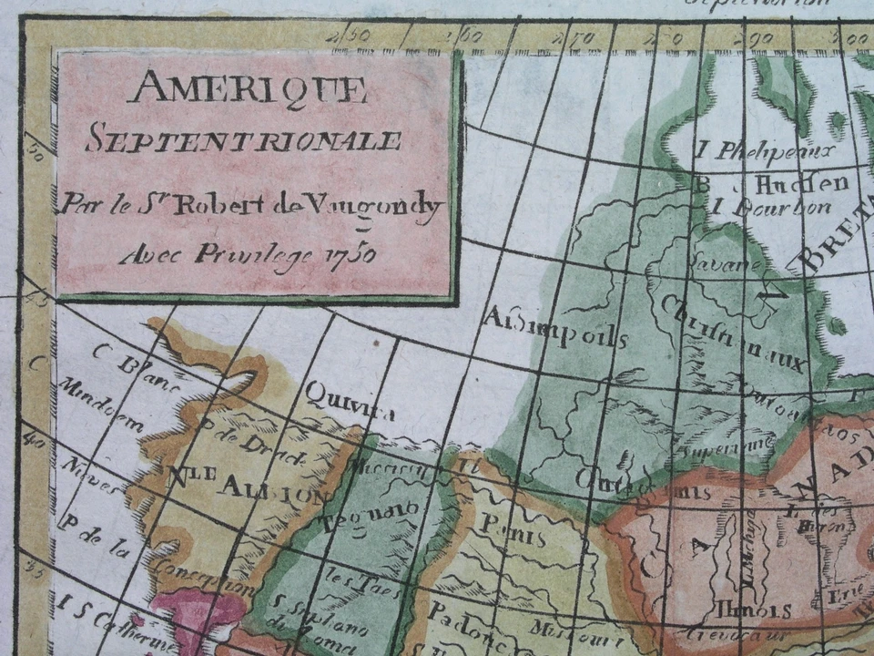 MAPA ORIGINAL 1750 ESTADOS UNIDOS Texas California en México CANADÁ CUBA Florida Foto 2 de 4