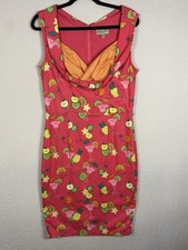 Lindy Bop Vanessa Wiggle Dress Friut Cocktail Print Retro Pin Up Size US 10