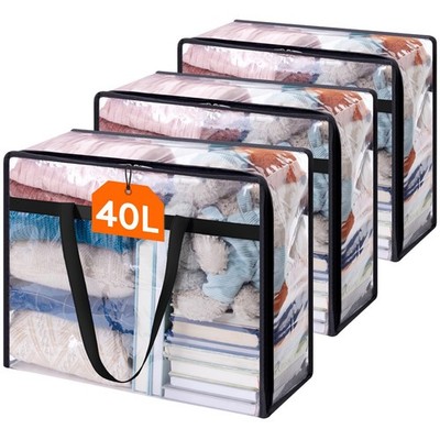 Lifewit 3 Pack Clear Clothes Storage Bags, 40L Plastic 40L, Transparent