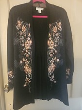 Christopher  Banks Women's Cardigan Sweater Embroidery Floral Open Front L