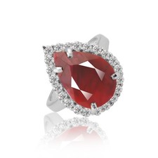 4-5 Ct. Natural Pear Cut Red Ruby  White Accent 925 Sterling Silver Ring
