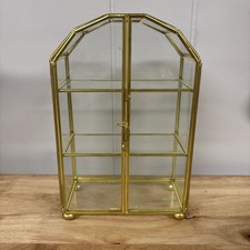 Brass Glass Trinket Shelf Hinged Double Door Vintage Curio Display Case Minis