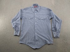 Vintage Dickies Shirt Mens 15.5-33 Blue Chambray Workwear Mechanic Made in USA