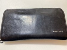 Diesel Men Genuine leather Long Wallet Black Blue Round Zipper Vintage Luxury