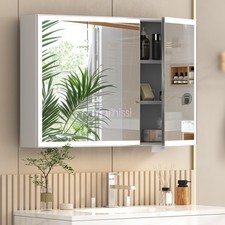 LED illuminated Bathroom Mirror Cabinet with Touch Switch Mirror Door Wall-mount