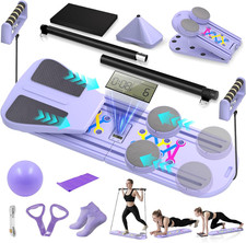 Pilates Board, Foldable Pilates Reformer Set for Home Workout with Timer, 6-In-1
