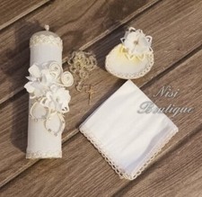 Beautiful 4 Pcs Baptism Candle Set Ivory Baptism Set, Baptism Candle Set