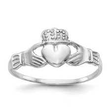 14K White Gold Polished Claddagh Ring Size 7