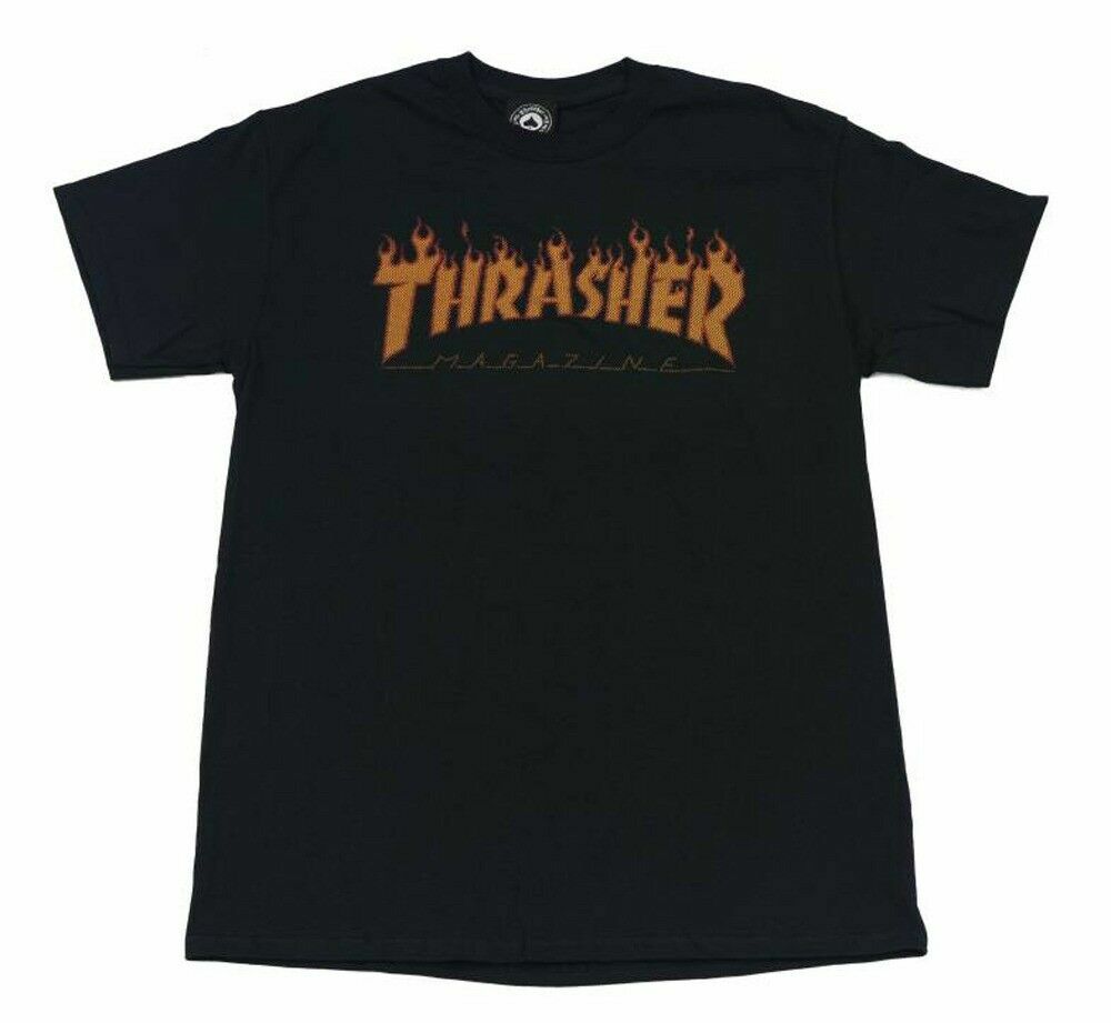 90s THRASHER Tシャツ ブラック フェード モーション文字 Thrasher Magazine FLAME HALFTONE LOGO Skateboard T Shirt BLACK | eBay