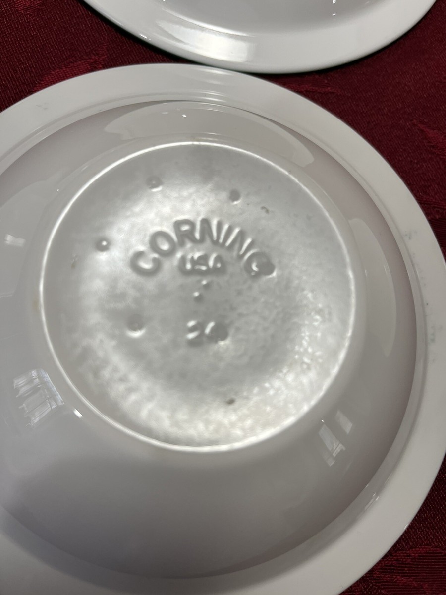 8 VTG Corning Dinner Ware 6” Bowls WHITE w/Green/ Orange Stripes