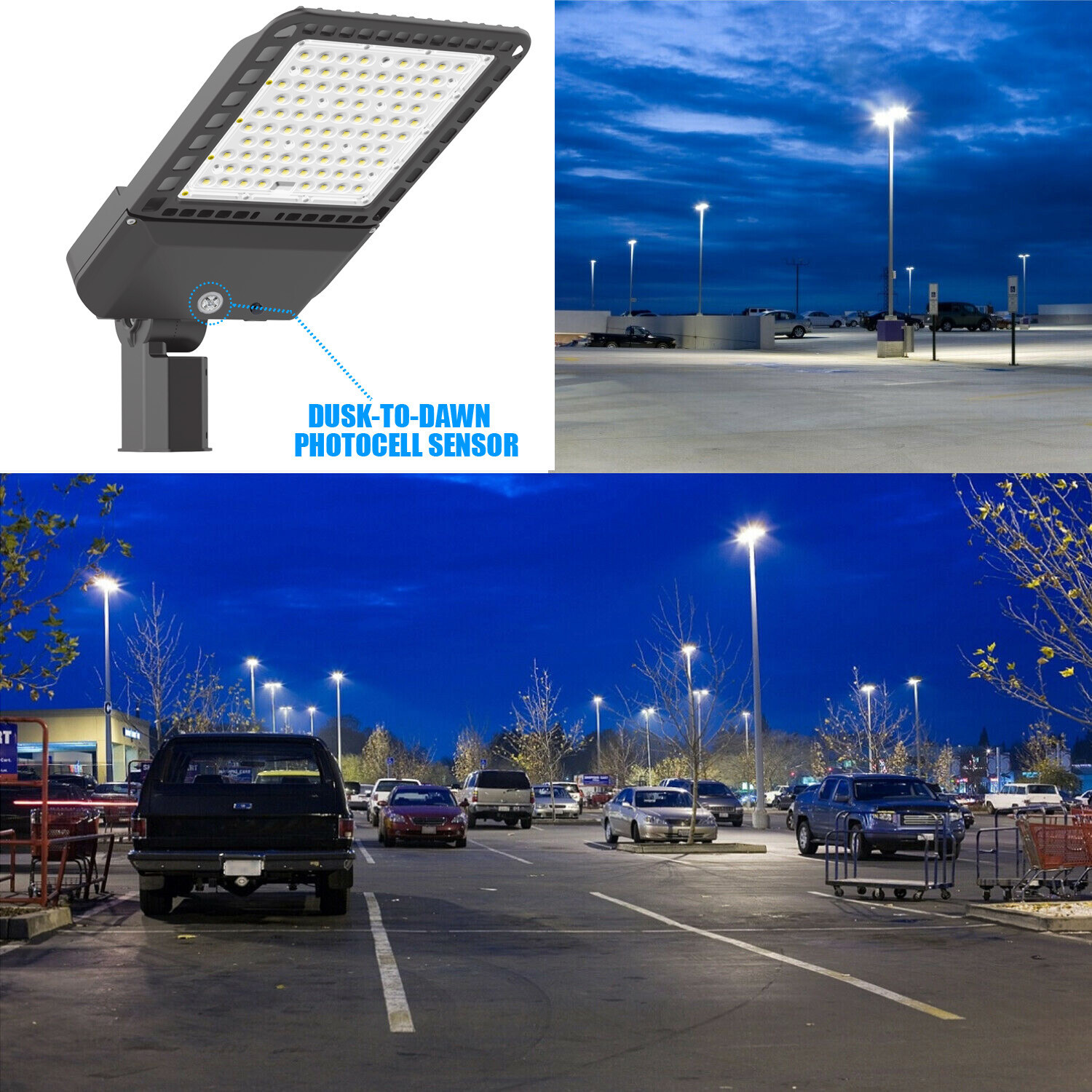 LED Parking Lot Lights 4 Pack 300W, [1000W HPS Equiv.] LED Shoebox Pole Lighting