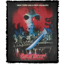 Friday The 13th Blanket, 50"x60" Jason Takes Manhattan Woven Cotton Blend Throw