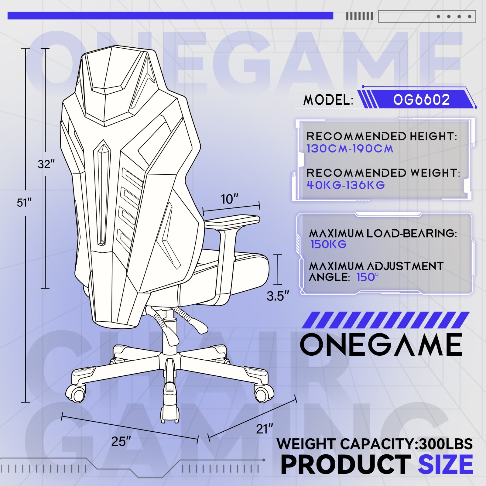 Ergonomic Gaming Chair, Racing Style Leather, Adjustable Backrest Lumbar Support-image