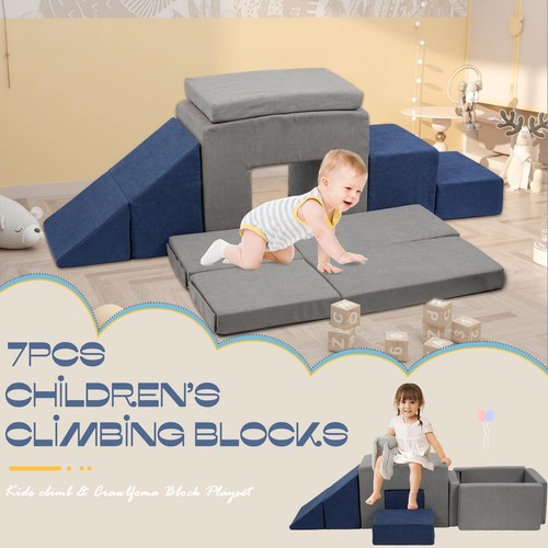 Foam Kids Climbing Toy Indoor with Soft Fabric,7 PCS Climb and Crawl Activity... - Picture 2 of 8