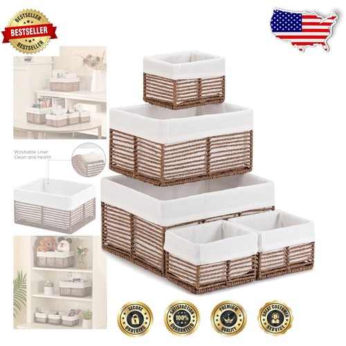 Set of 5 Rectangular Wicker Bins - Perfect for Closet and Dresser Organization