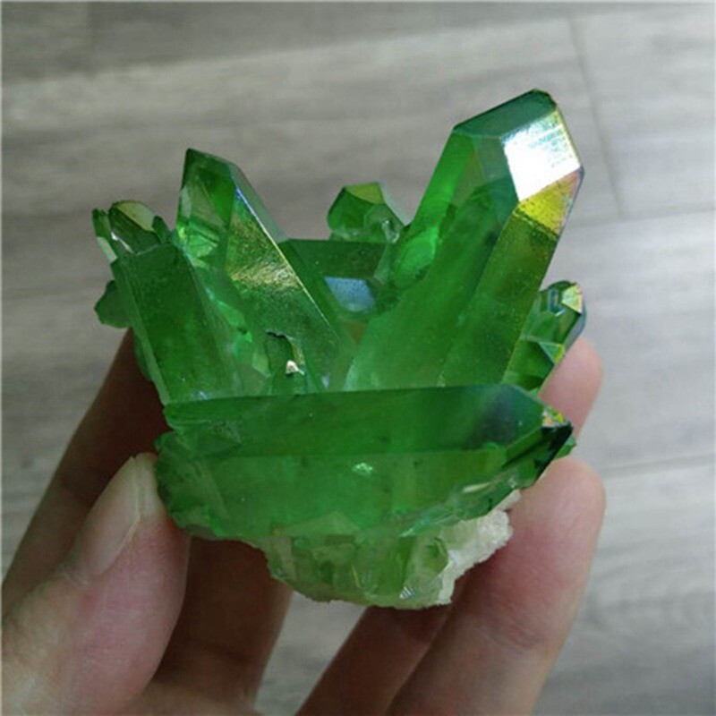 50g Natural Aura Green Titanium Stone Quartz Crystal Cluster Spiritual Healing