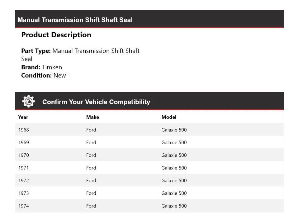 For 1968-1974 Ford Galaxie 500 Manual Transmission Shift Shaft Seal Timken 1969 - Image 2 of 4