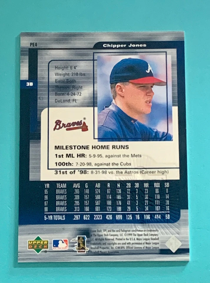 1999 SPx Power Explosion Insert Set #PE4 Chipper Jones - ATL Braves HOF Great M - Image 4 of 4