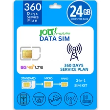 Jolt Mobile Data SIM Card - 24GB Internet 360 Day Data Plan Service