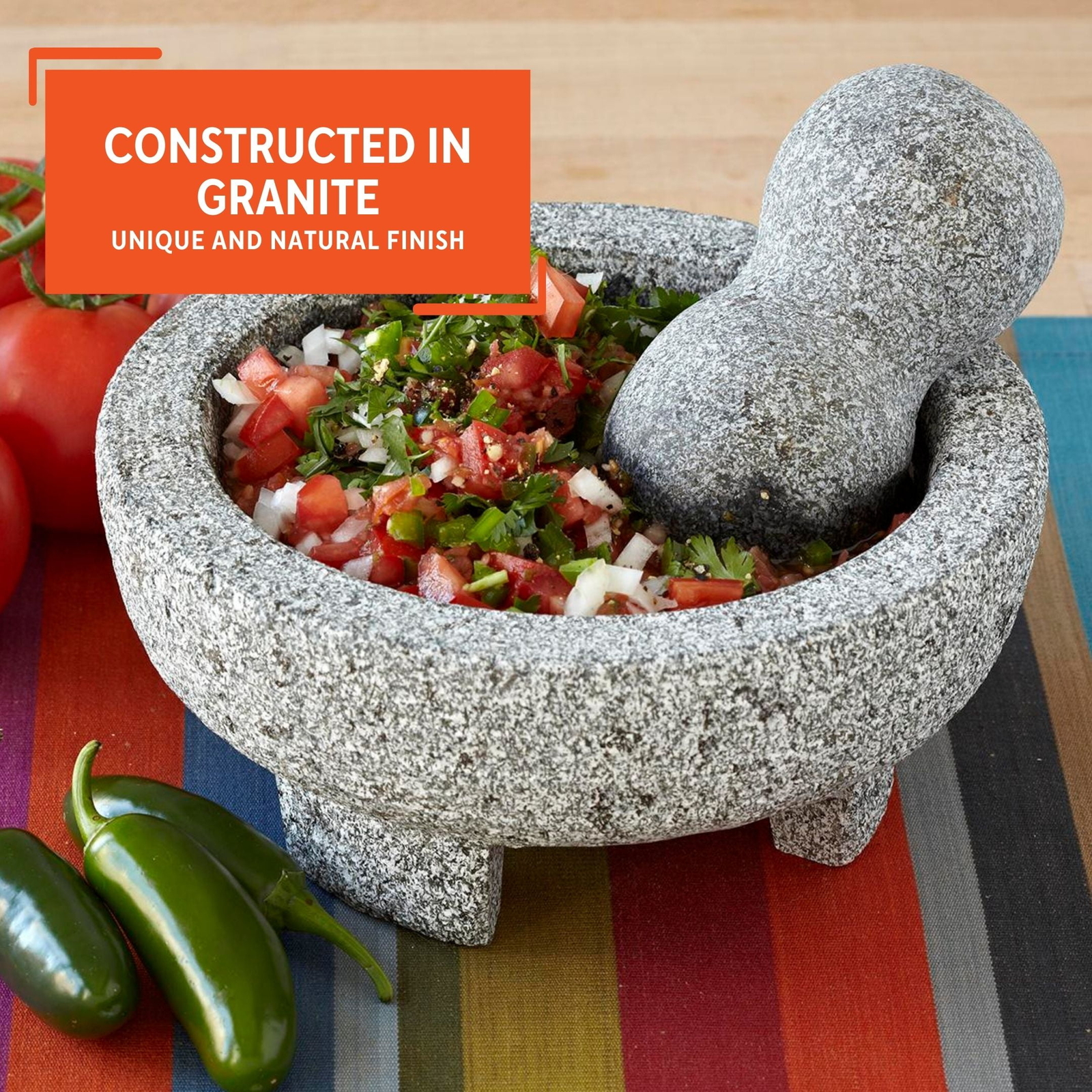 Imusa 6 inch Granite Heavy Duty Molcajete with Pestle for Grinding and