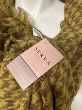 Ladies Oversized Blanket Scarf SERRA Mustard Browns Houndstooth 60 X 55
