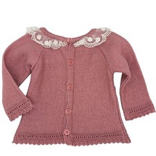 Paz Rodriguez Knit Cardigan Lace Collar 1M Pink Cotton Blend Spain