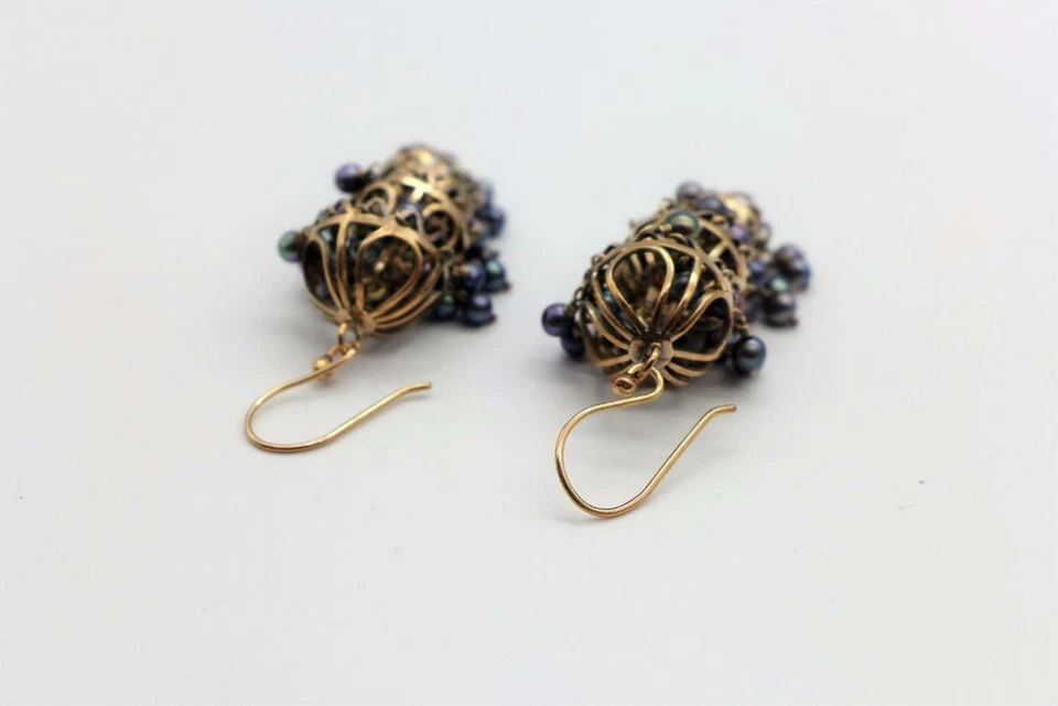 PENDIENTES ARAÑA JANE DIAZ ORO ROSA 10KT PERLAS NEGRAS Foto 3 de 4