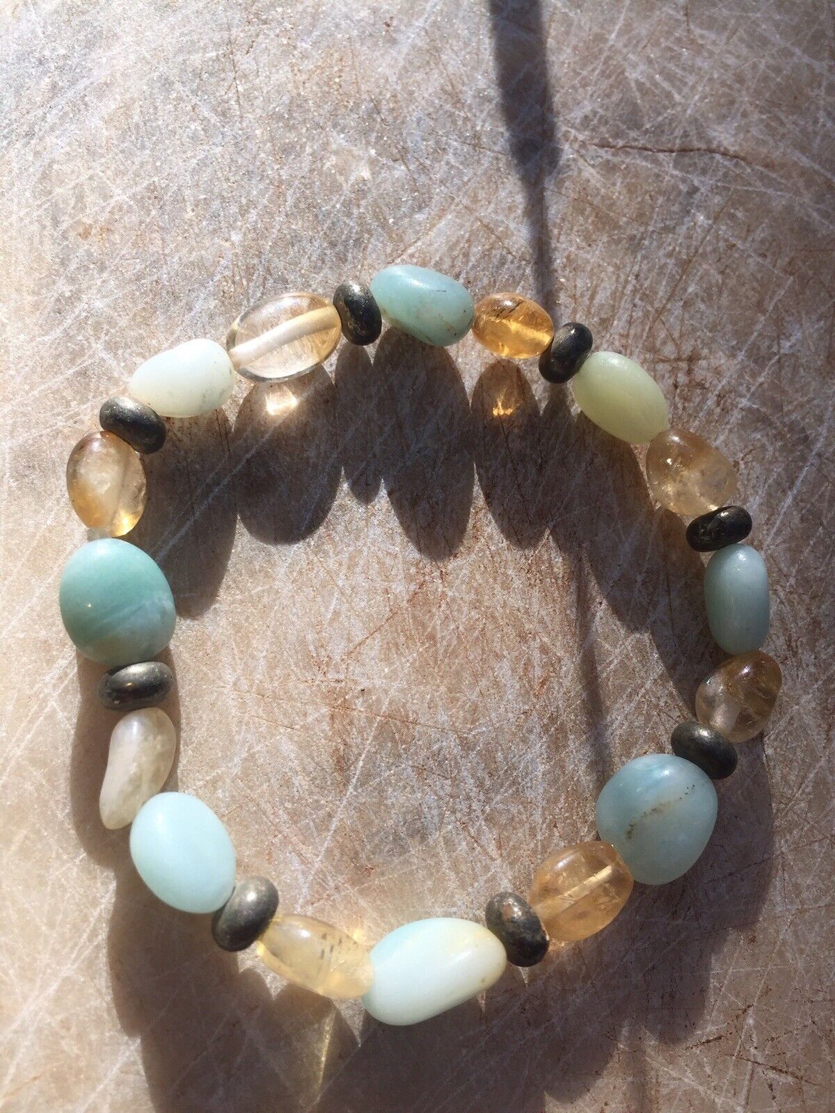 pyrite & Citrine & Blue Green Amazonite bracelet 7.5”