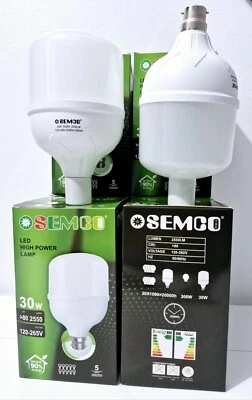 SEMCO 2x 30W=300 Watts LED High Power Daylight B22 Bayonet Light Bulb 90%Energy Saving