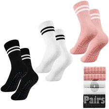 6 Pairs Women's Long Pilates Socks Yoga Sock with Grips for Barre Dance