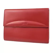 LOEWE Logo Trifold Wallet Purse Leather Red Made In Spain 66FB291