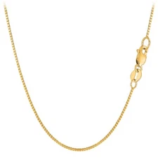 18k Yellow Solid Real Gold Mirror Box Chain Necklace, 0.6mm, 16"