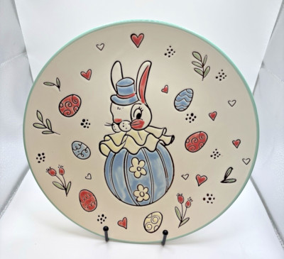 Spectra Design Retro Bunny Large Easter Bunny & Egg Dinner Plates Set of 4 NEW