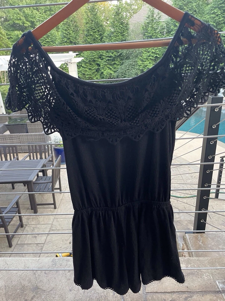 Mameluco de verano Jessica Simpson de encaje negro para mujer talla S Foto 4 de 4