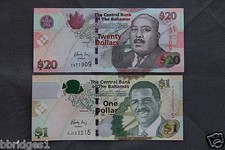 Bahamas 1 and 20 Dollar Banknotes - UNC - P-71 P-74A