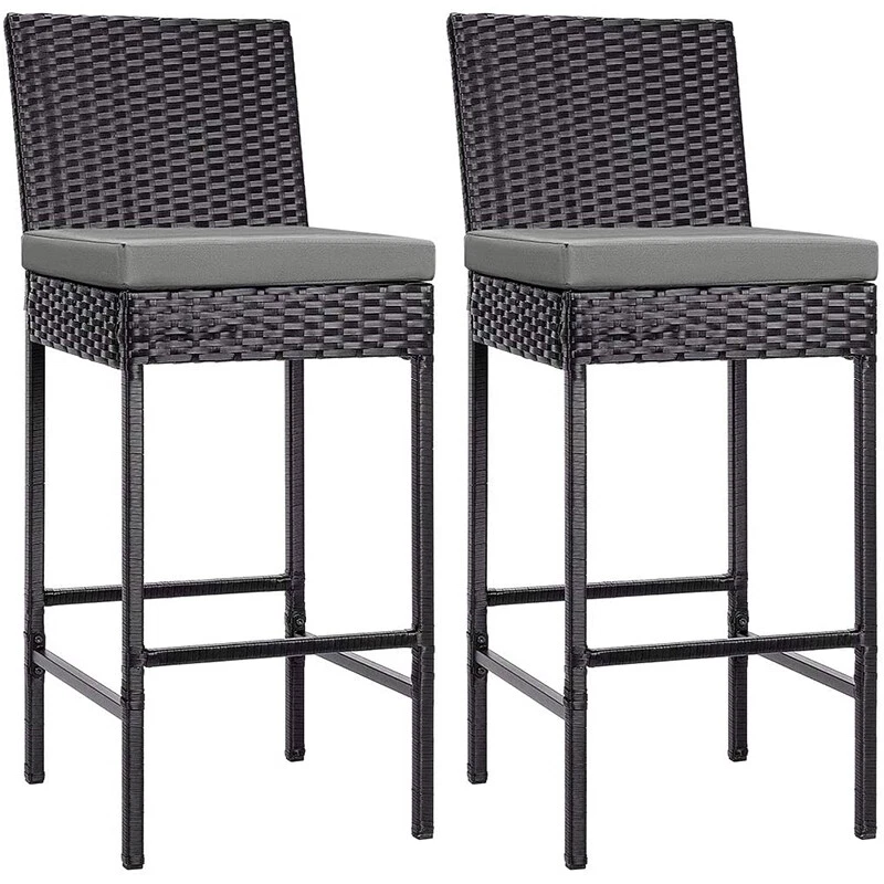 2pcs/4pcs Outdoor Wicker Barstool Patio Rattan Furniture Bar Stools w/ Cushions - Image 3 of 4