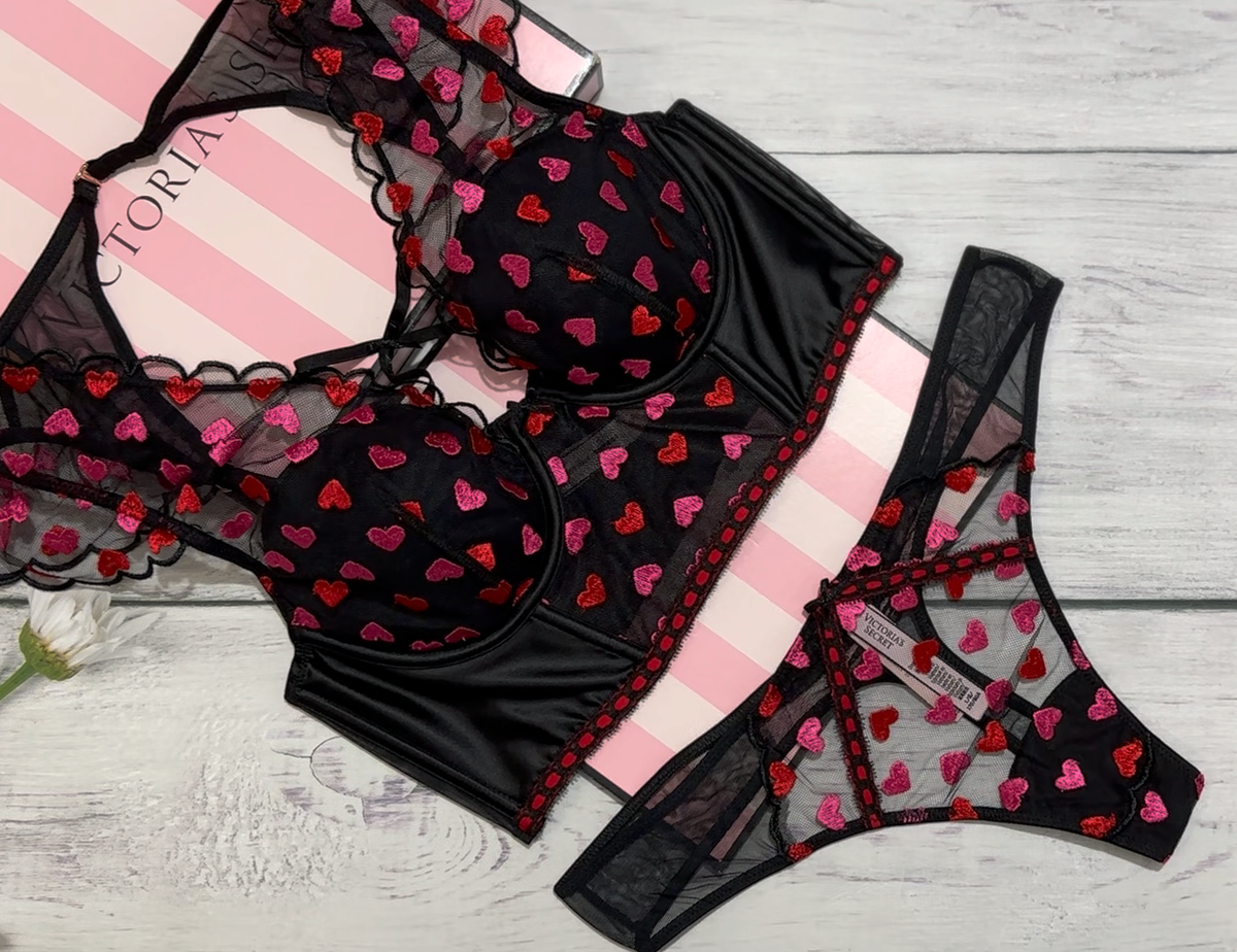 Calze Coscia Alte Victoria's Secret In Pizzo Con Cristallo Cuore – XS/S/M/L – Nuove