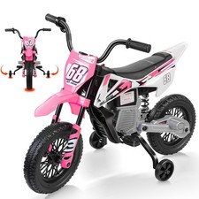 12V Kids Dirt Bike with Twist Grip Throttle Electric Motorcycle w/Training Wheel