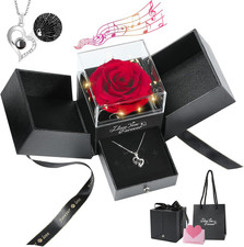 Preserved Rose Gifts for Women, Eternal Flower Rose Box with Heart Necklace, Rom
