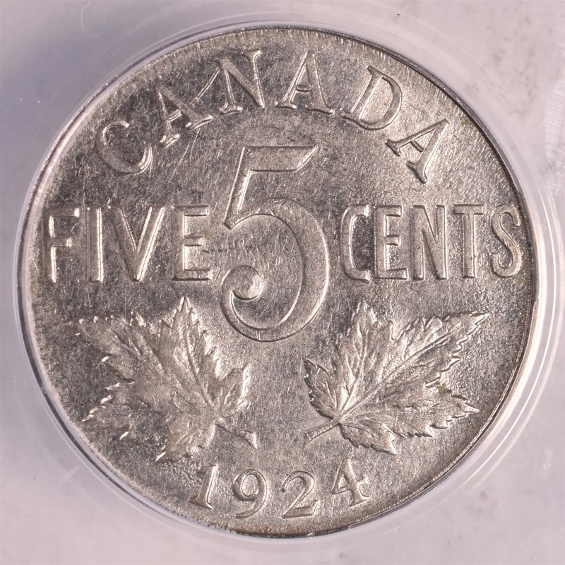 1924 Canada 5 Cents - ANACS AU50 Details - "PQ Looks Nicer" 