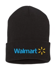 Walmart Logo Black Beanie Knit Winter Headwear Hat Cap Adult Size Embroidered