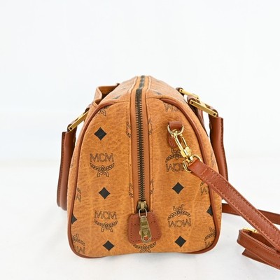 Authentic MCM Visetos 2Way Shoulder Boston Bag Brown Leather