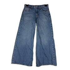 Gap Kids Baggy Jeans Girls 12 Blue Denim Cotton Medium Wash Wide Leg Whiskering
