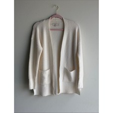 LOFT Women's XS Ivory Cream Open Front Longline Waffle Knit Cardigan sweater